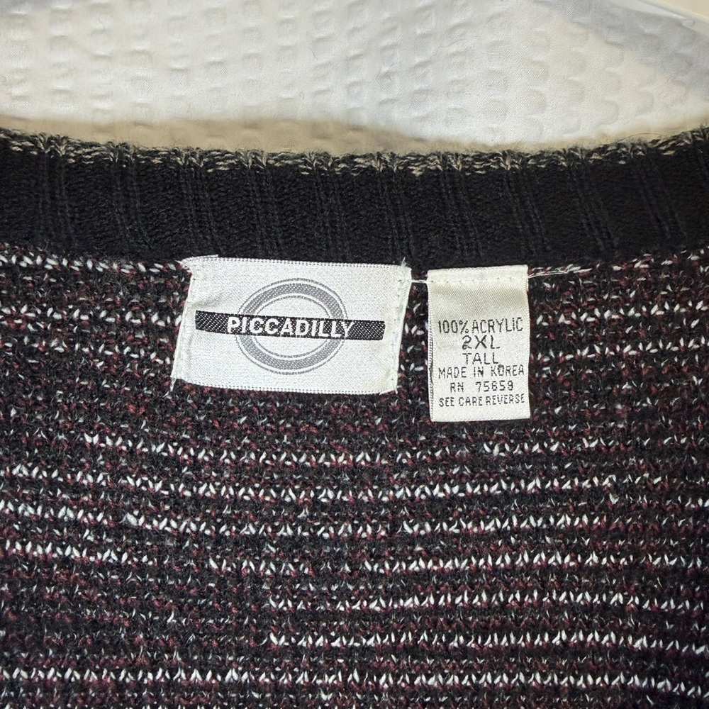 Vintage Piccadilly Geometric Knit Cardigan Sweater 2XL Tall Made In Korea Retro - Picture 4 of 4